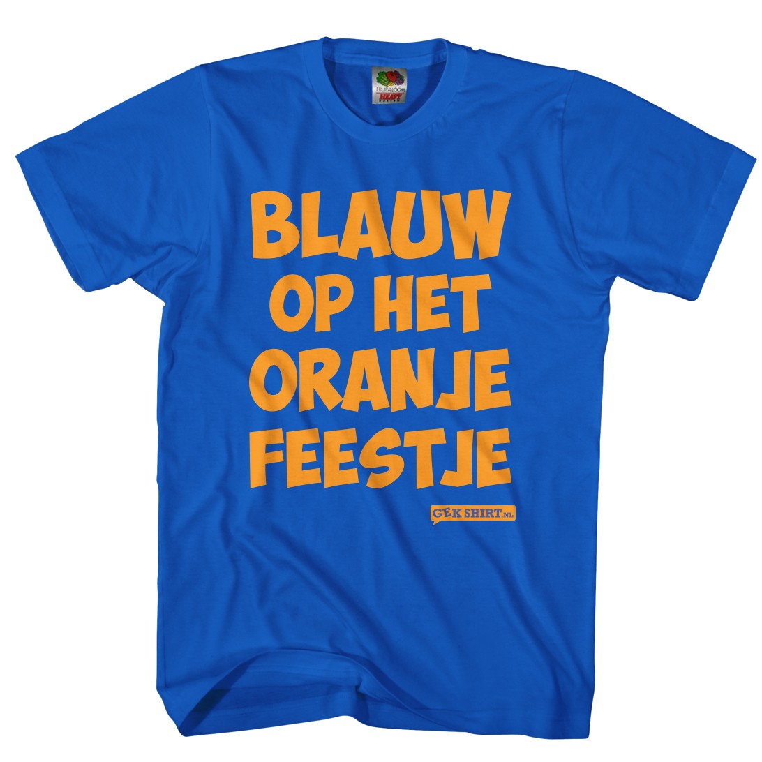 Blauw op het oranje feestje Leuk oranje shirt